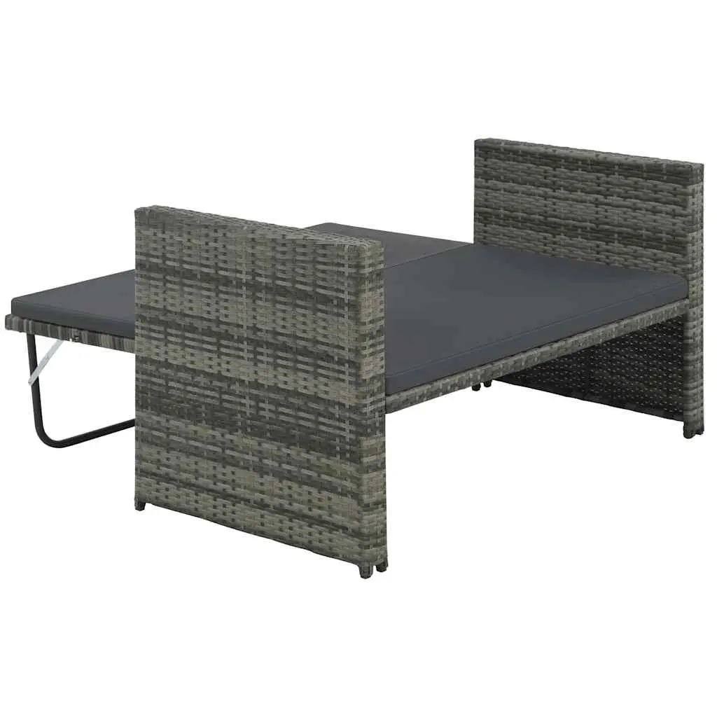 2 Piece Garden Lounge Sofa Set Outdoor Cushions Grey Poly Rattan