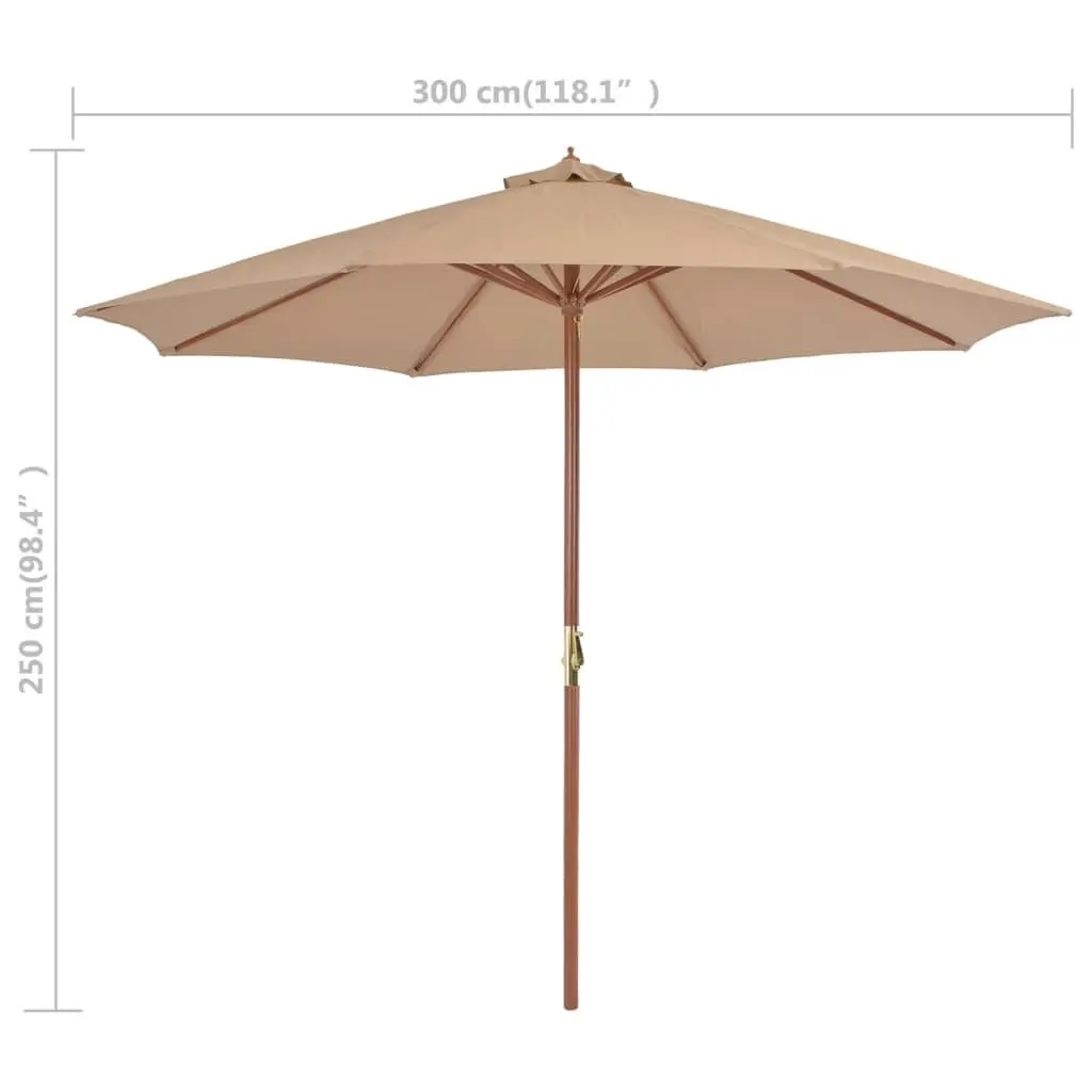 Garden Parasol Outdoor Shade Umbrella 300cm Taupe Wooden Pole Crank Mechanism