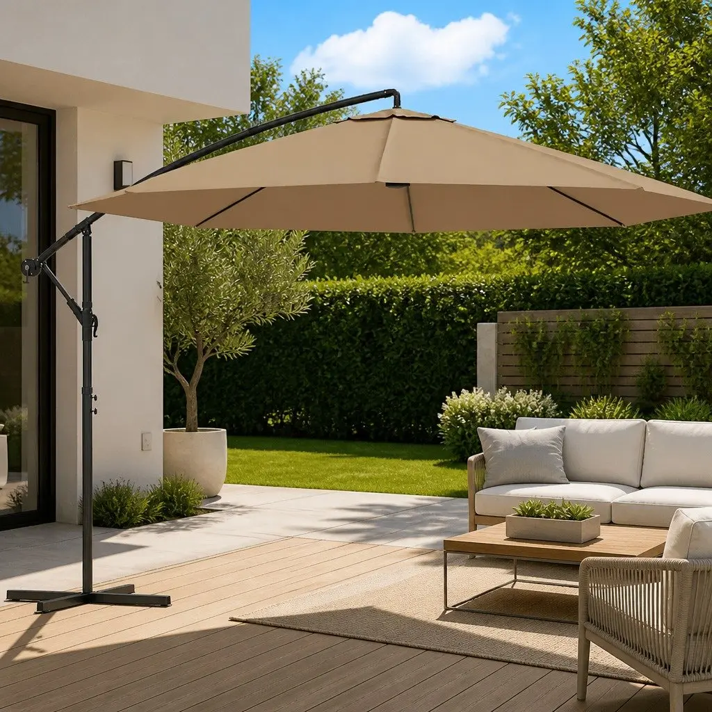Cantilever Garden Parasol Outdoor Hanging Umbrella 350cm Taupe