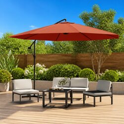 350 cm Brown Cantilever Garden Parasol for Outdoor Use