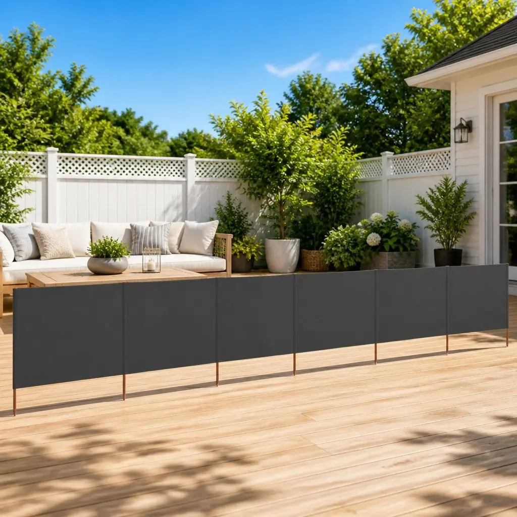 6-Panel Folding Wind Screen Outdoor Garden Shelter 800x80cm Grey