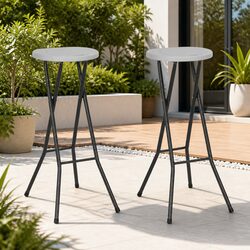 Folding Bar Stools 2 pcs Outdoor Seating Garden Patio Balcony Chairs White