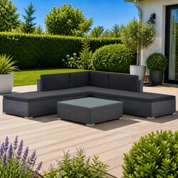 Outdoor Lounge Set 6 Piece Garden Furniture Poly Rattan Sofa with Cushions Black