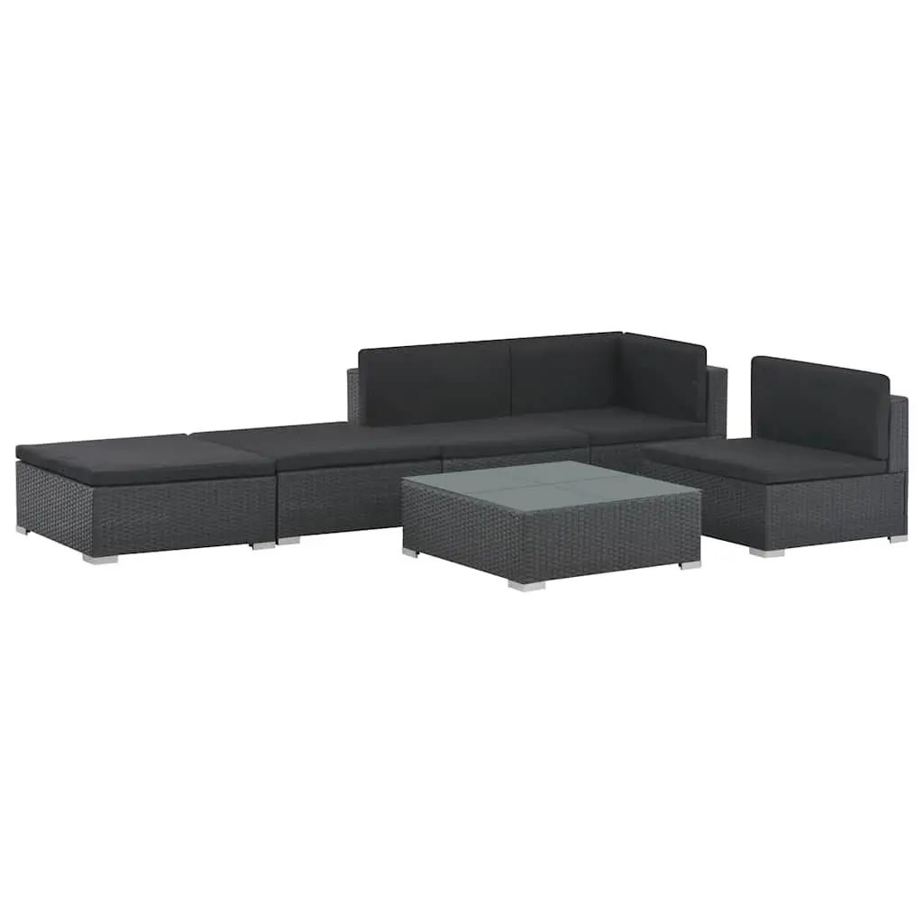 Outdoor Lounge Set Garden Furniture 6 Piece Poly Rattan Sofa with Cushions Black