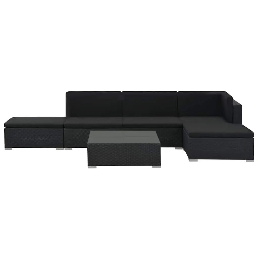 Outdoor Lounge Set Garden Furniture 6 Piece Poly Rattan Sofa with Cushions Black
