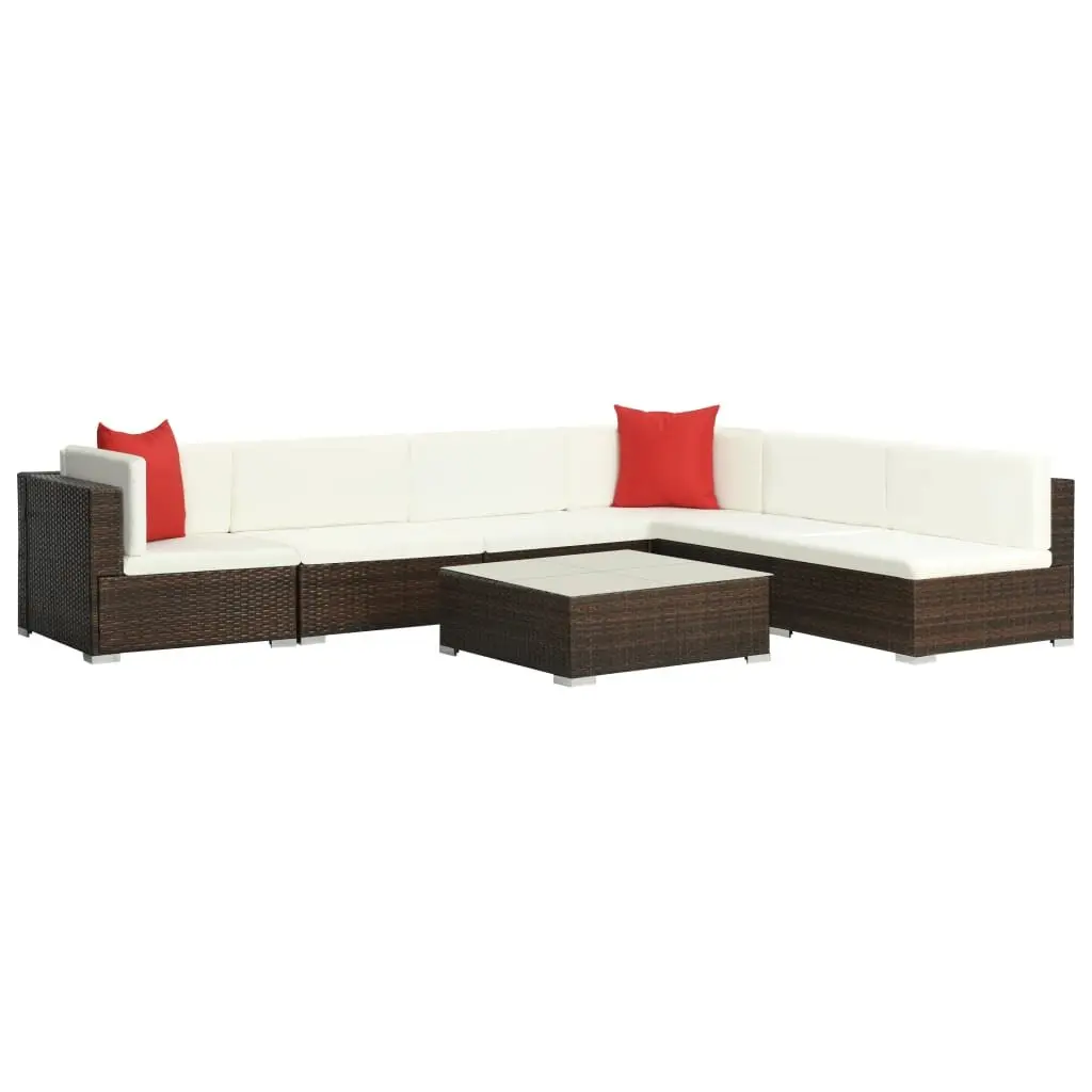 Outdoor Lounge Set 7 Piece Garden Sofa Poly Rattan with Cushions Brown
