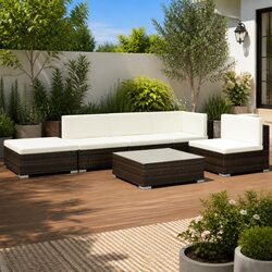 Affordable 6 Piece Poly Rattan Lounge Set with Cushions