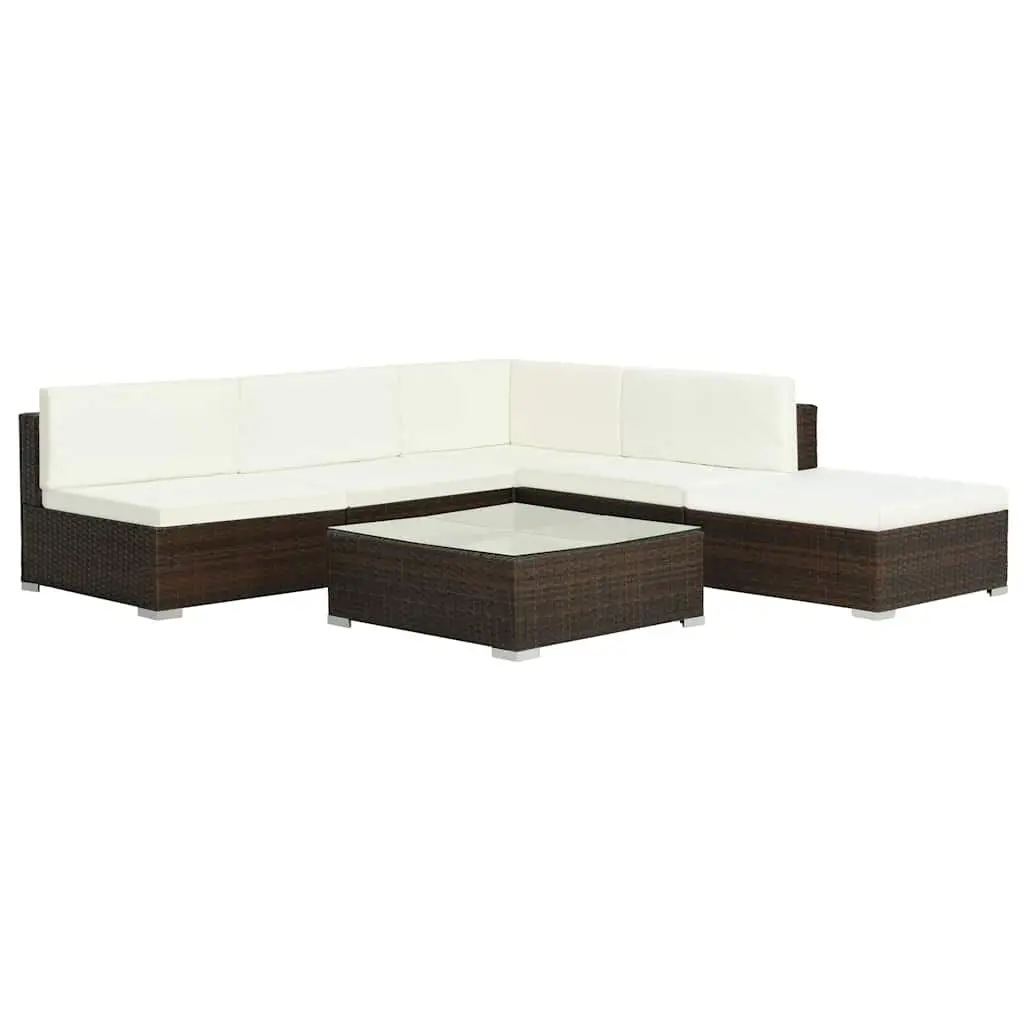 Garden Lounge Set Outdoor Furniture 6 Piece Poly Rattan Sofa with Cushions Brown