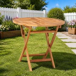 Reliable Folding Garden Dining Table in Brown Teak Wood