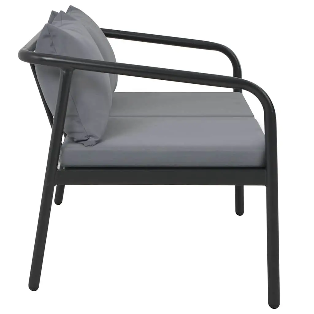 2 Seater Garden Bench Outdoor Sofa with Seat Cushions Pillows Grey Aluminium