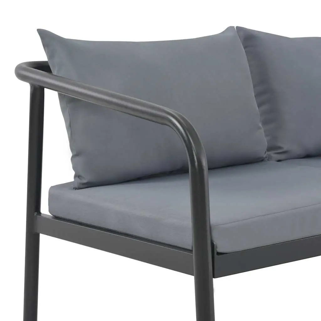 2 Seater Garden Bench Outdoor Sofa with Seat Cushions Pillows Grey Aluminium