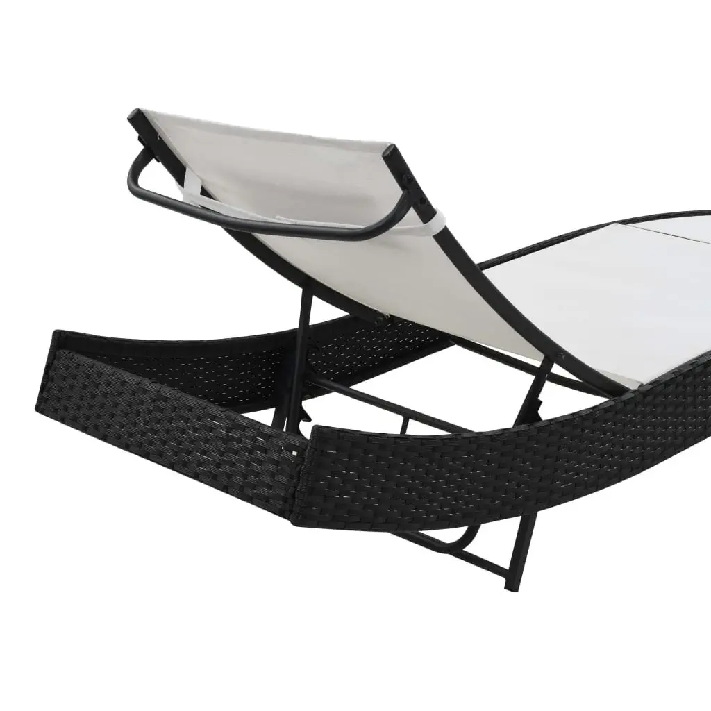 Outdoor Reclining Sun Lounger with Pillow Adjustable Backrest Black