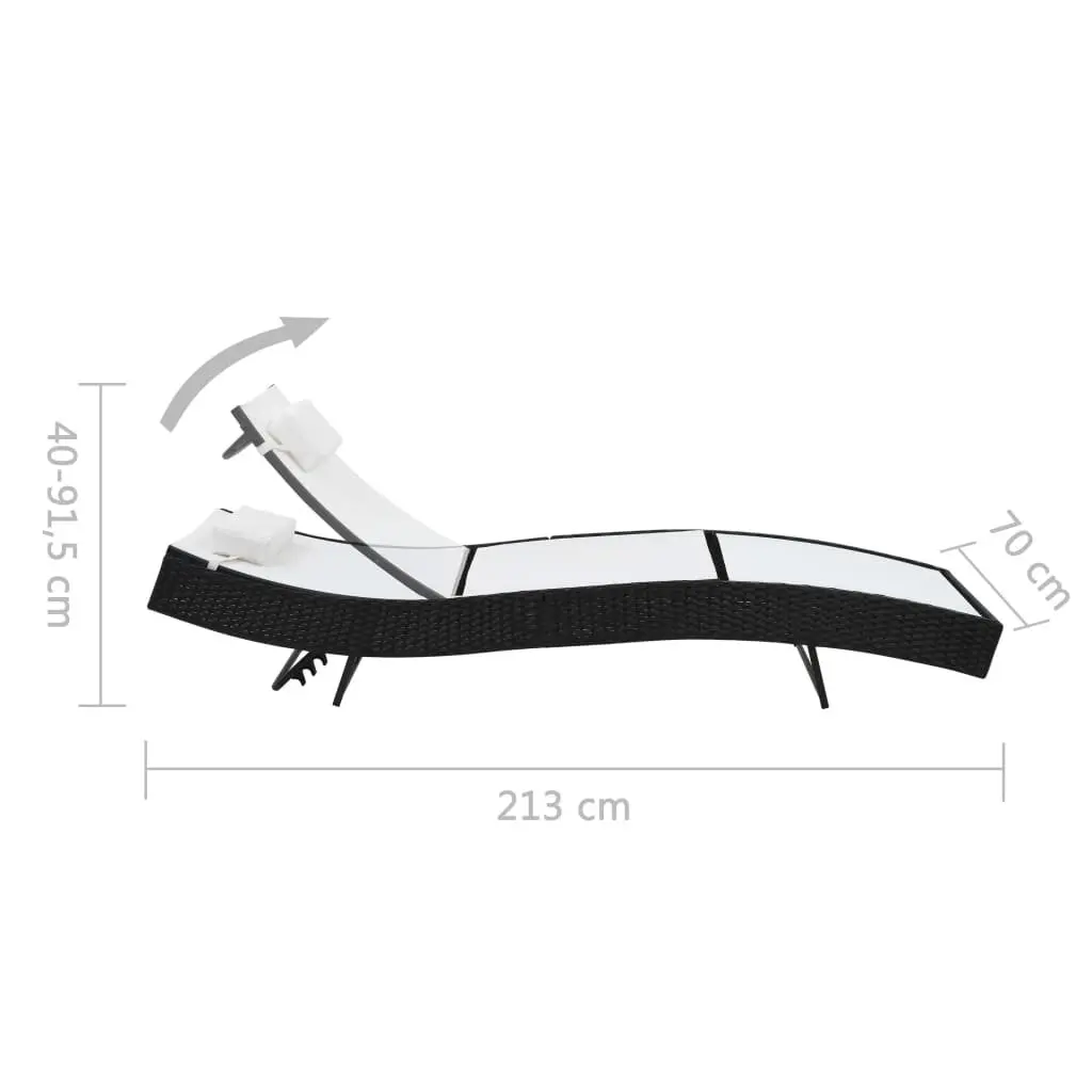 Outdoor Reclining Sun Lounger with Pillow Adjustable Backrest Black