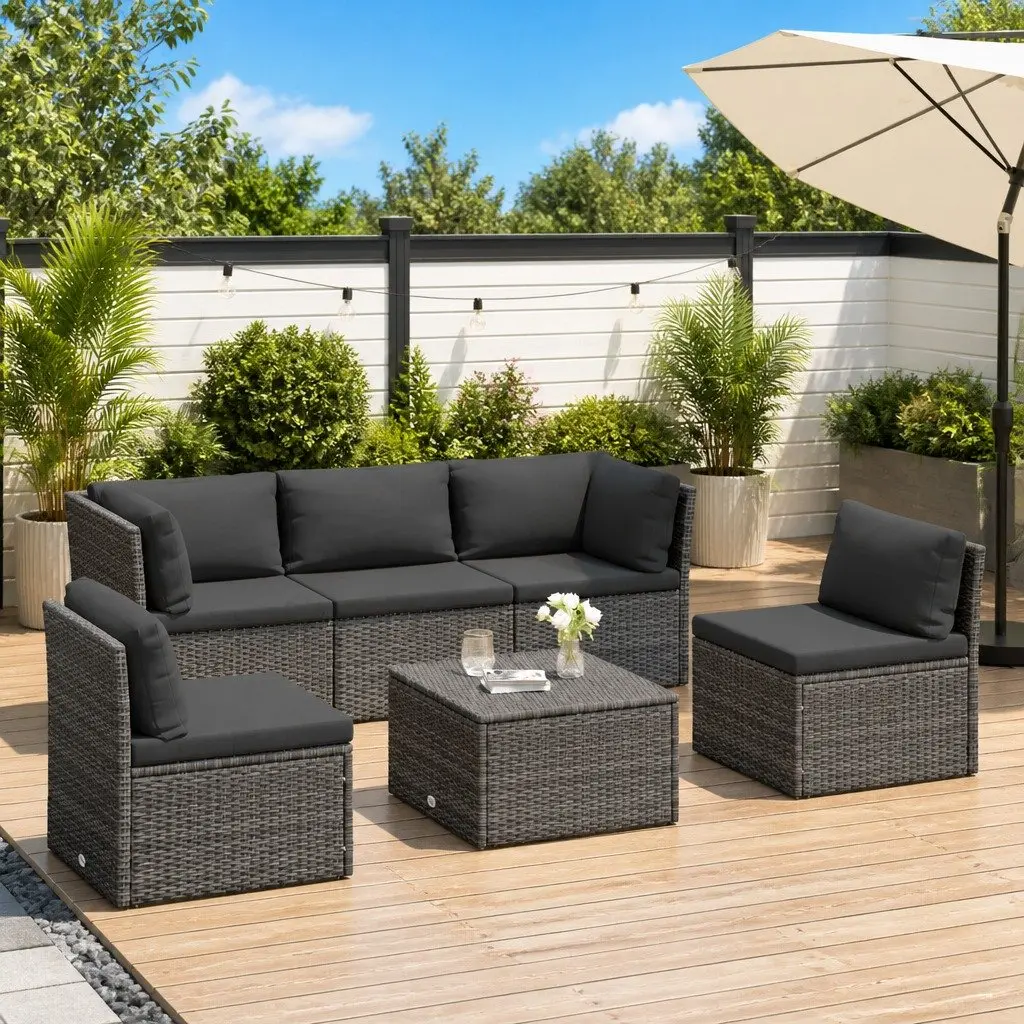 4 Piece Garden Lounge Sofa Set Outdoor Patio Rattan Cushions Grey