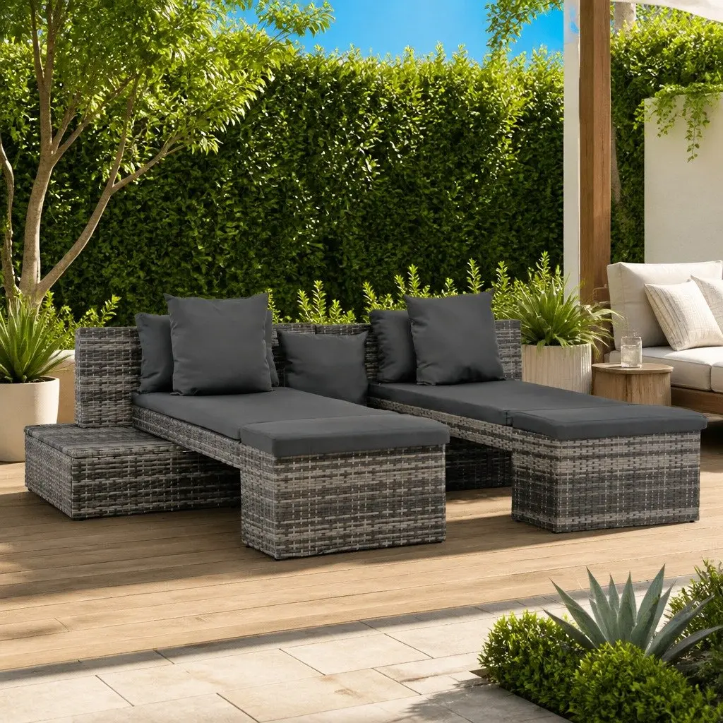 4 Piece Garden Lounge Set with Cushions Outdoor Sofa Sunbed Rattan Grey Patio