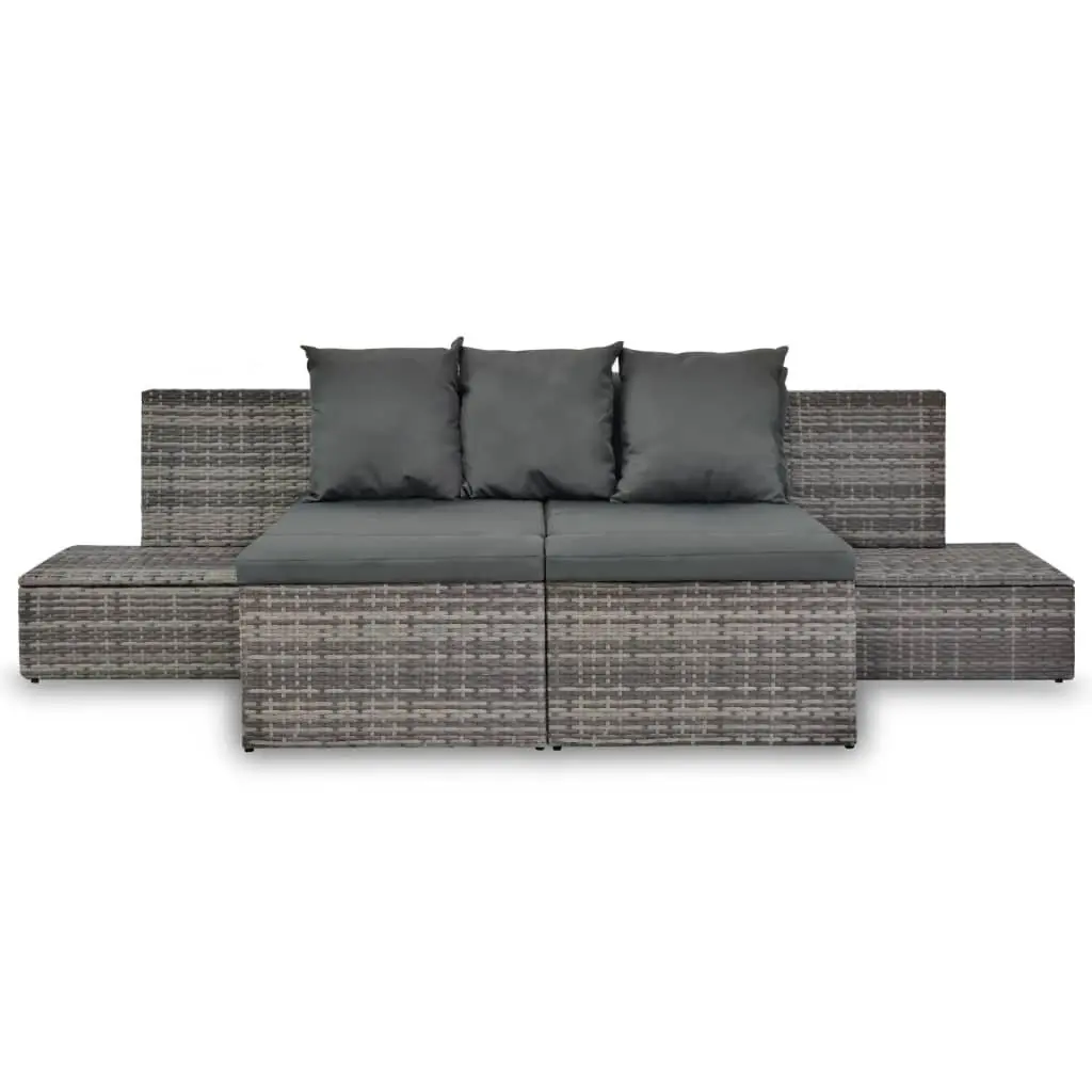4 Piece Garden Lounge Set with Cushions Outdoor Sofa Sunbed Rattan Grey Patio