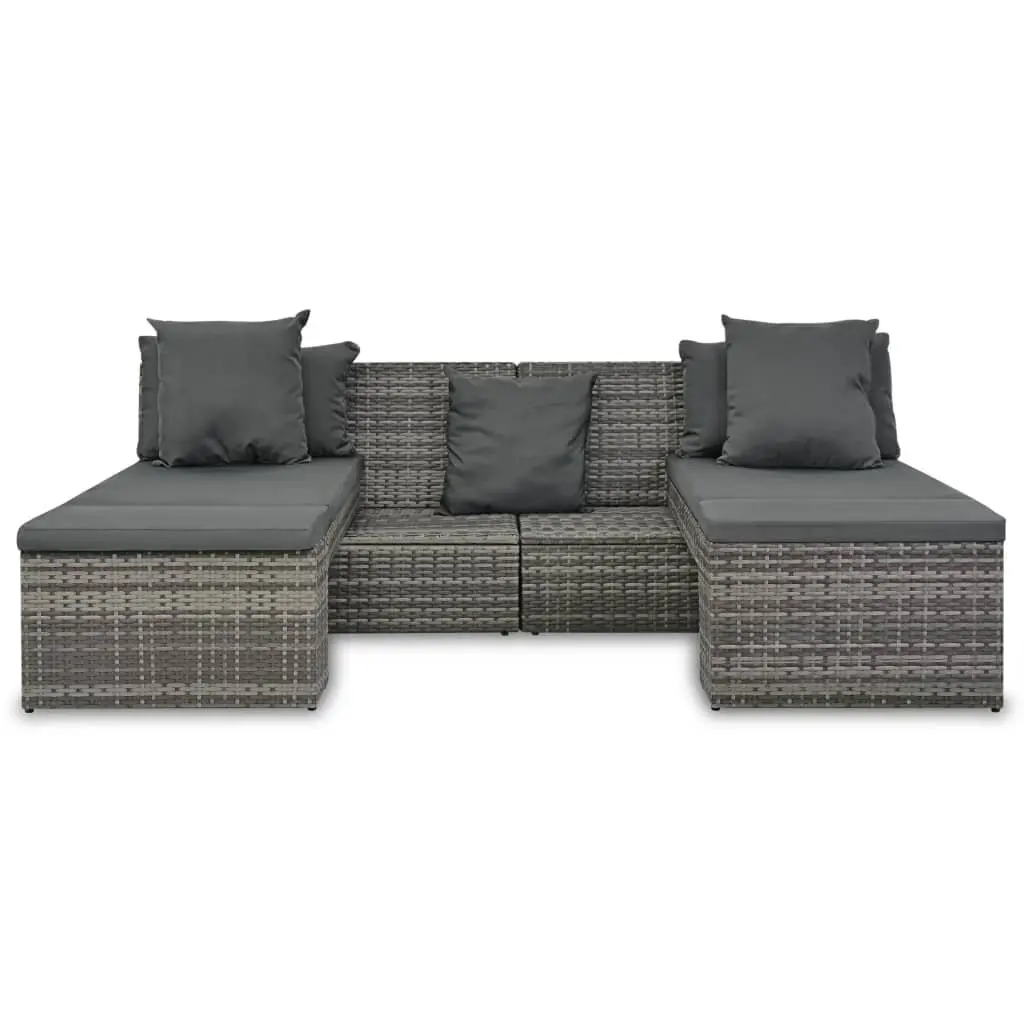 4 Piece Garden Lounge Set with Cushions Outdoor Sofa Sunbed Rattan Grey Patio