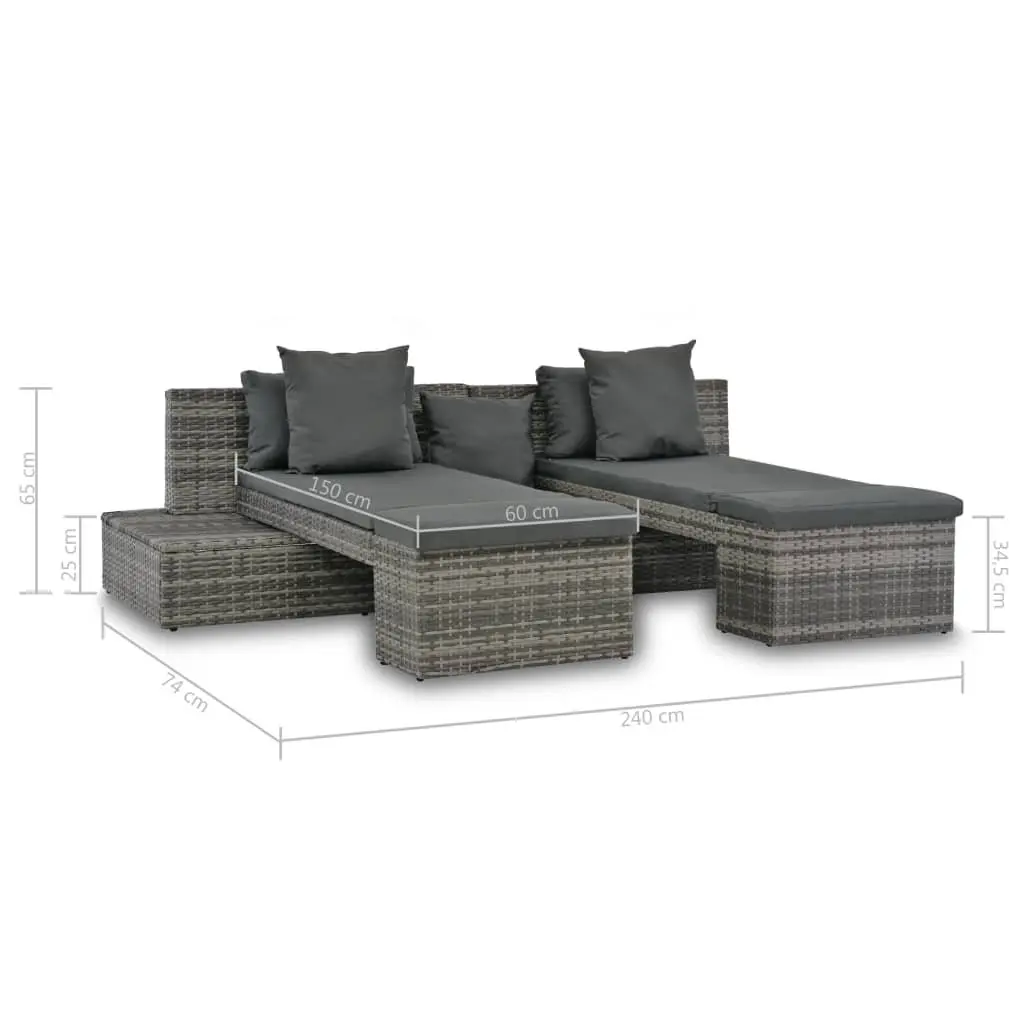 4 Piece Garden Lounge Set with Cushions Outdoor Sofa Sunbed Rattan Grey Patio