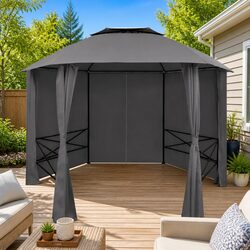 Reliable Hexagonal Garden Gazebo Pavilion with Curtains