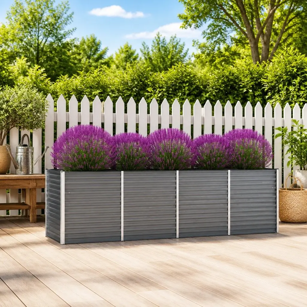 Raised Garden Bed Planter Box Outdoor Vegetables Herbs Flowers Deep Wide Grey