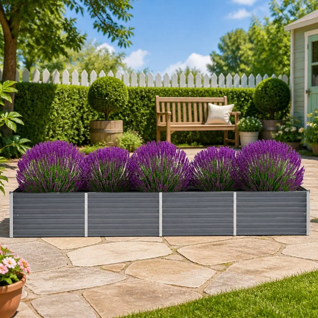 Raised Garden Bed Planter Box Outdoor Metal Steel Construction Grey 320x80x45cm