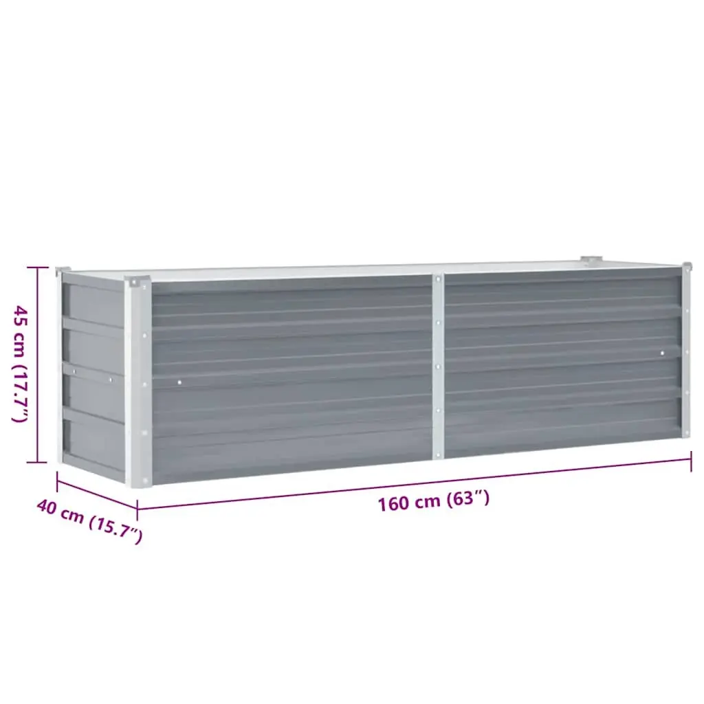 Galvanised Steel Raised Planter Bed 160x40x45cm Grey Outdoor Garden Box