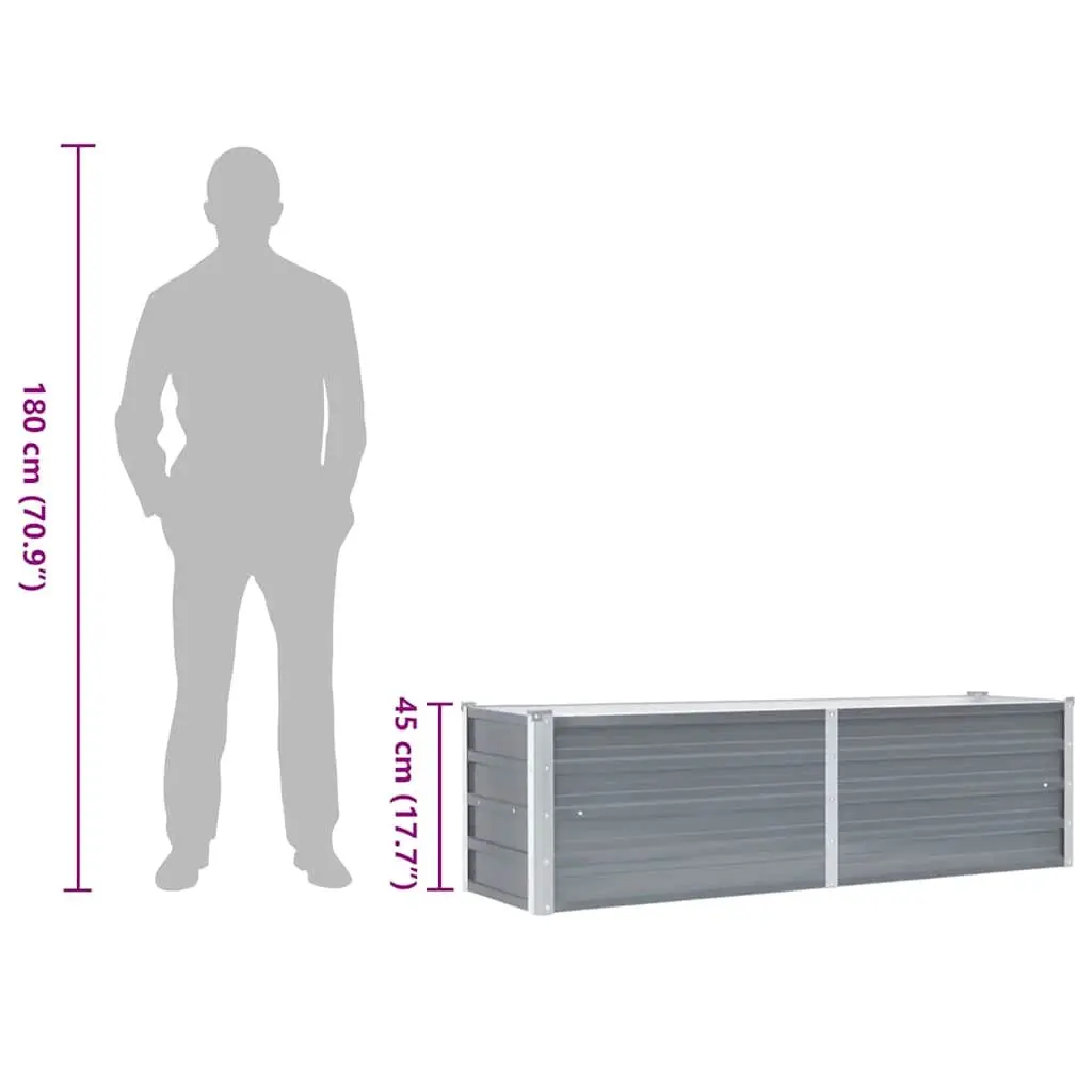 Galvanised Steel Raised Planter Bed 160x40x45cm Grey Outdoor Garden Box