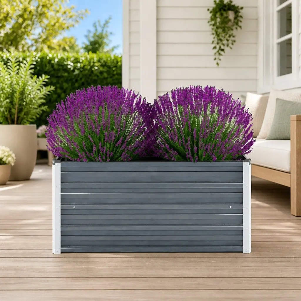 Raised Garden Bed Planter Box Outdoor Vegetable Flower Herb Container 100 x 40 x 45 cm Grey