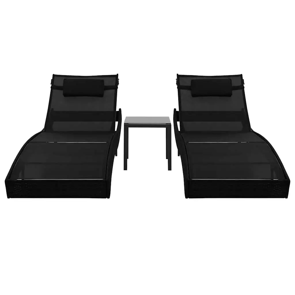 Sun Loungers Set 2 pcs with Side Table Outdoor Garden Patio Relaxing Lounge Beds