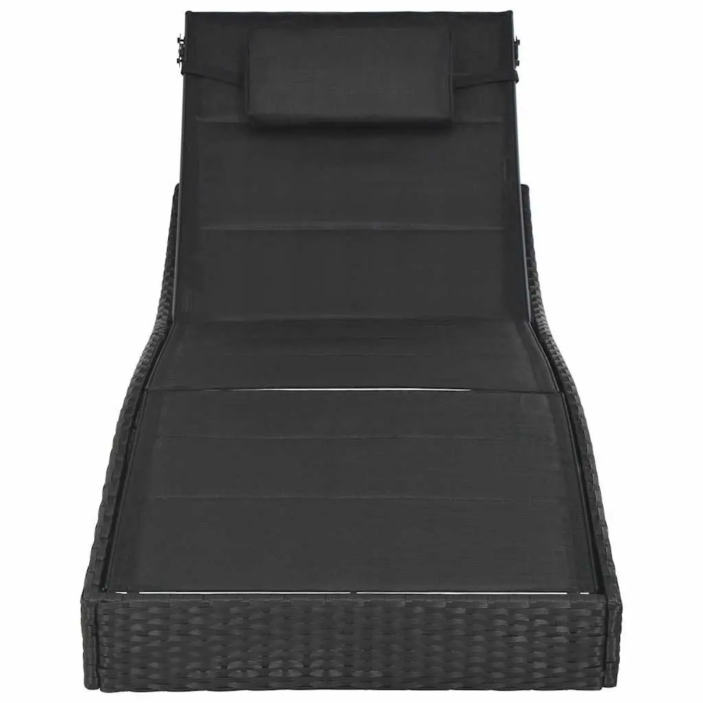 Rattan Sun Lounger Adjustable Backrest Outdoor Pool Garden Black