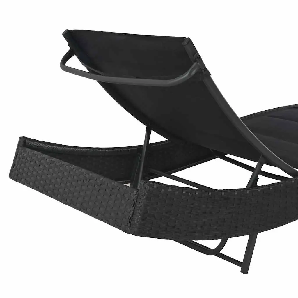 Rattan Sun Lounger Adjustable Backrest Outdoor Pool Garden Black