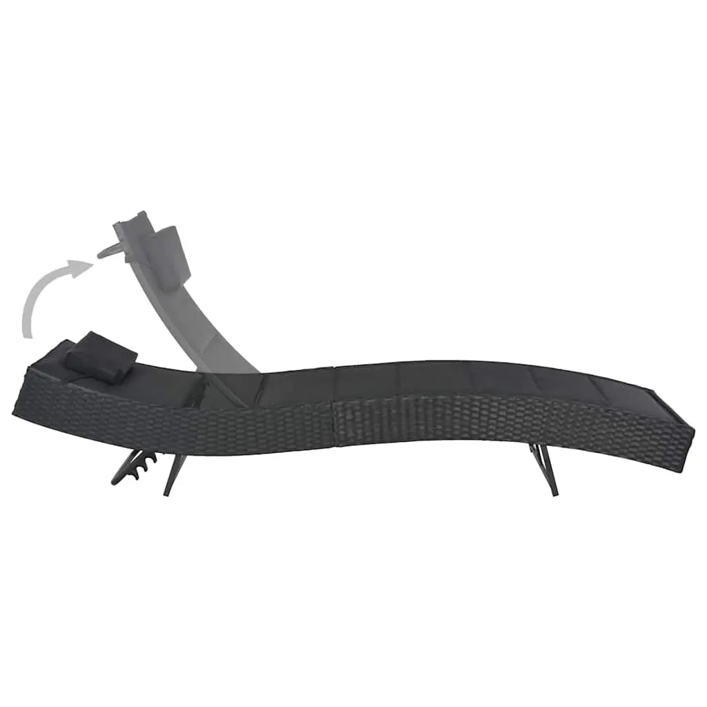 Rattan Sun Lounger Adjustable Backrest Outdoor Pool Garden Black