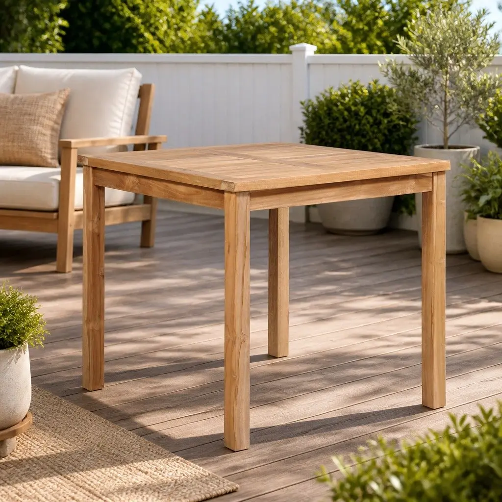 Teak Wood Garden Table 80cm Square 77cm Height Brown Outdoor Use