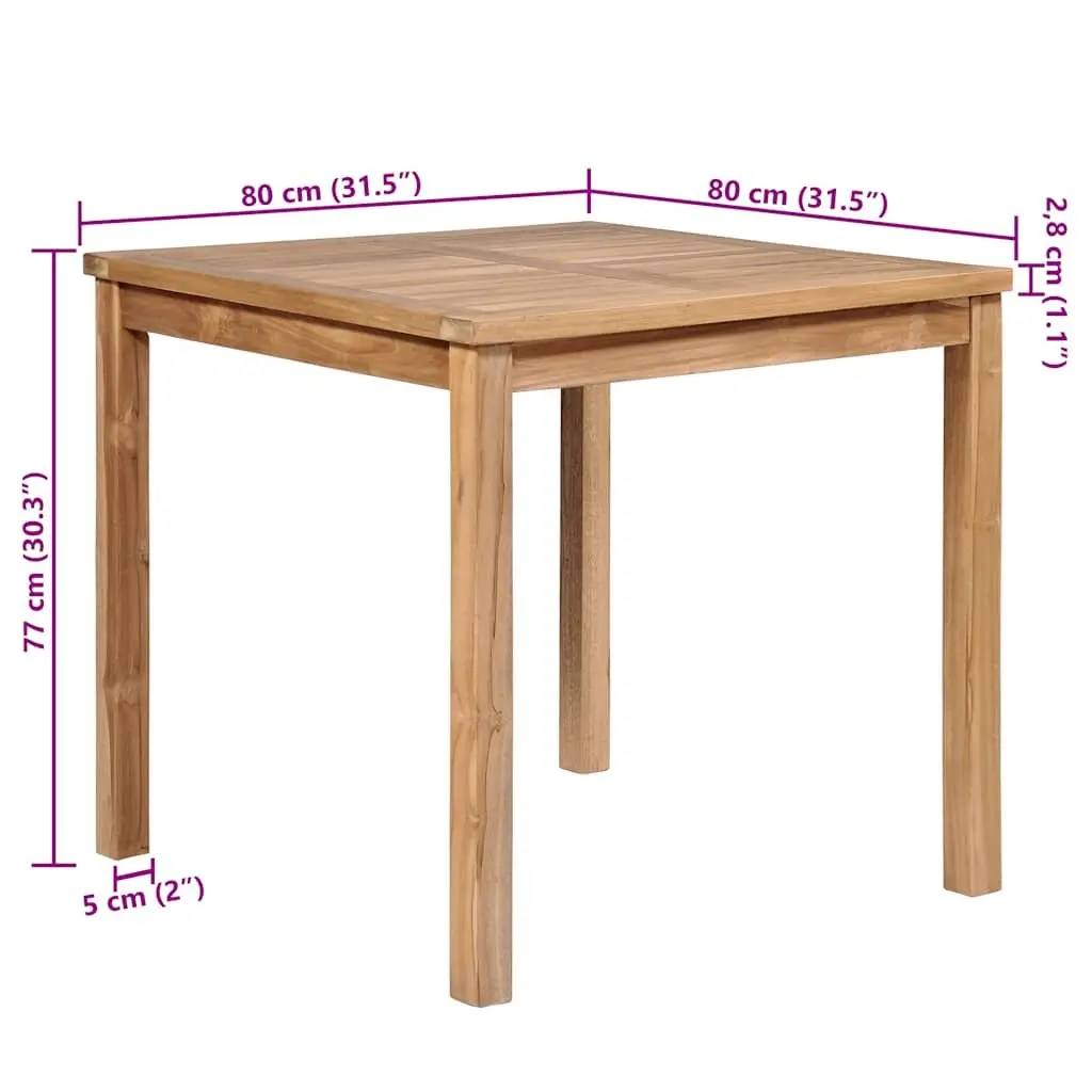 Teak Wood Garden Table 80cm Square 77cm Height Brown Outdoor Use