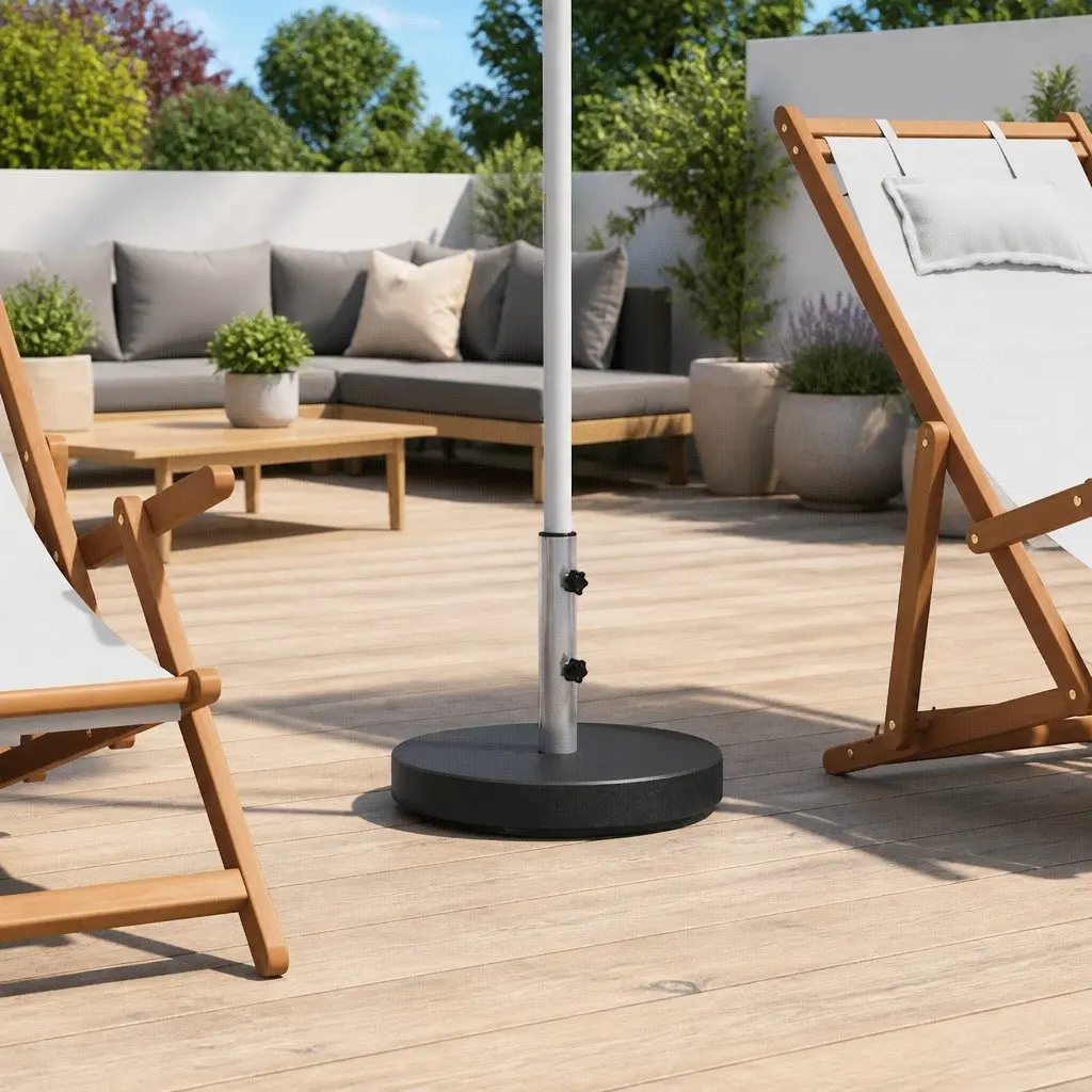 Granite Parasol Base Umbrella Stand Weight Plate Black 28.5kg Outdoor