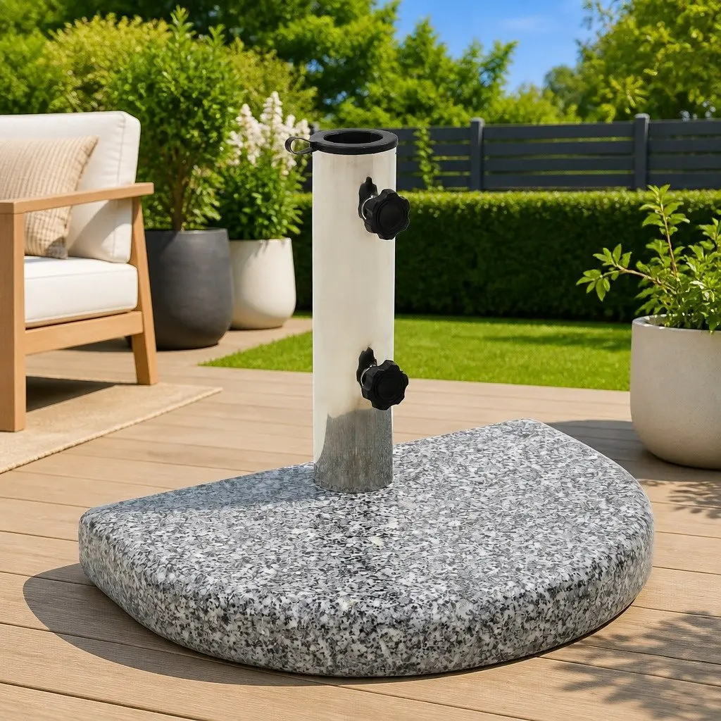 Granite Parasol Base Outdoor Umbrella Stand 10kg Curved Grey