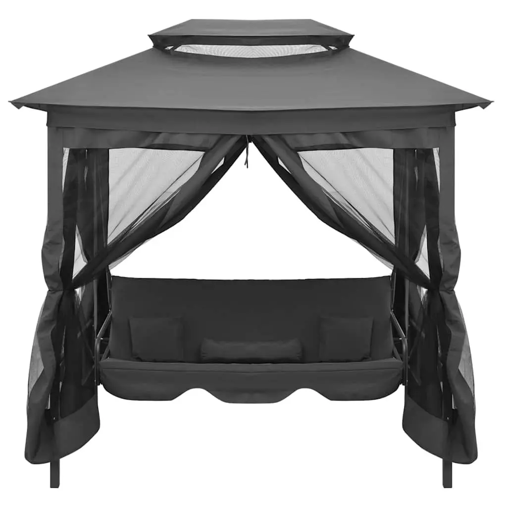 Convertible Swing Bench Canopy Outdoor Bed Anthracite Steel 220 x 160 x 240 cm
