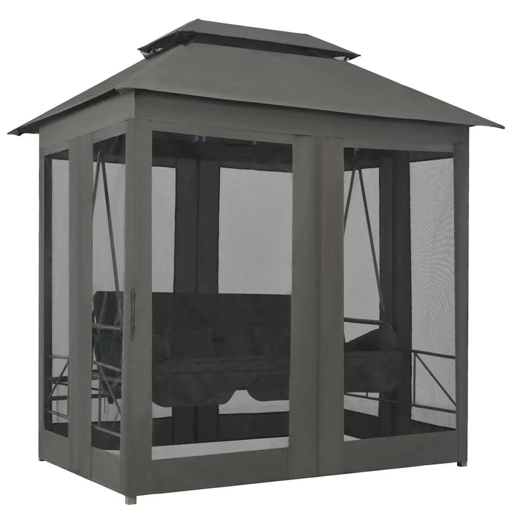 Convertible Swing Bench Canopy Outdoor Bed Anthracite Steel 220 x 160 x 240 cm
