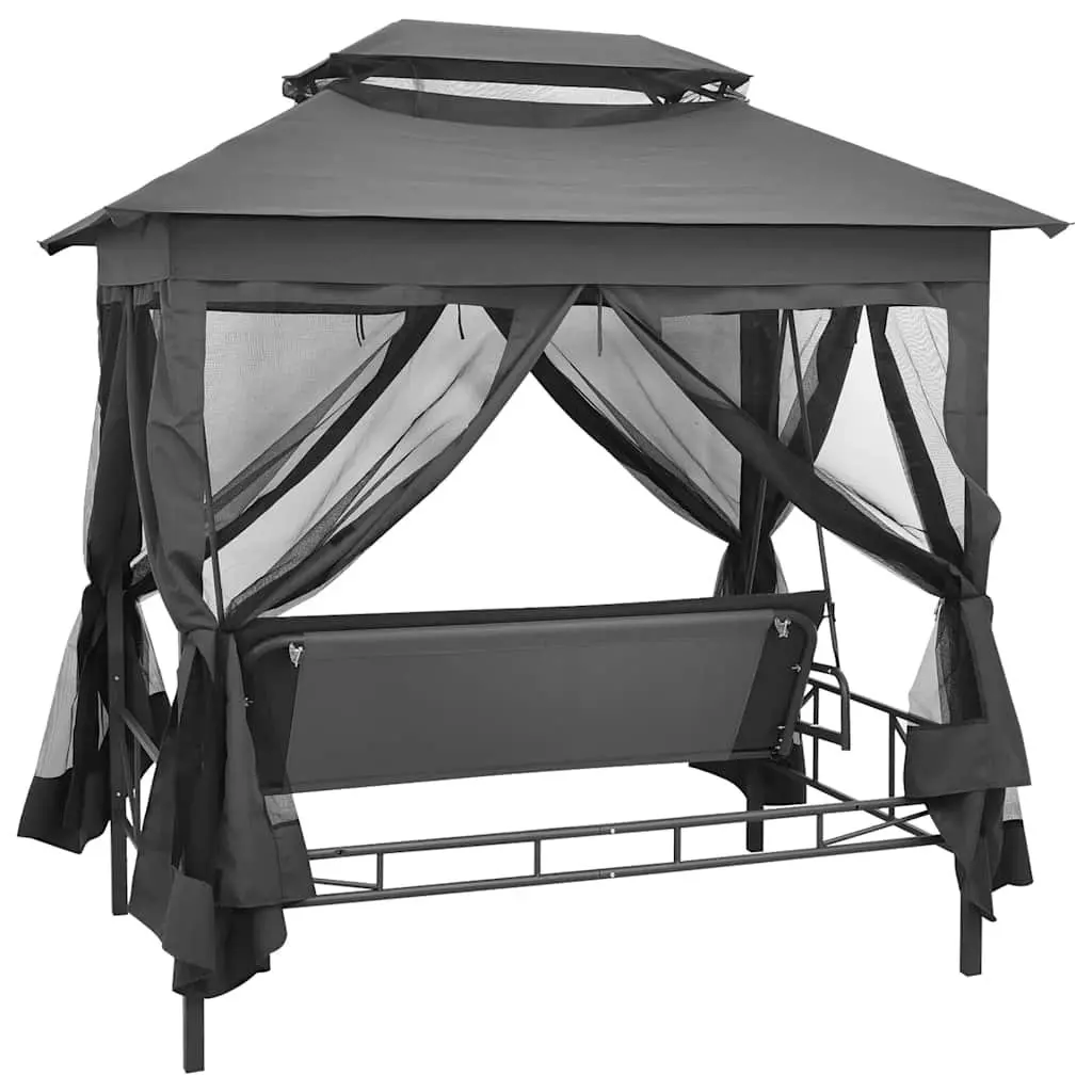 Convertible Swing Bench Canopy Outdoor Bed Anthracite Steel 220 x 160 x 240 cm