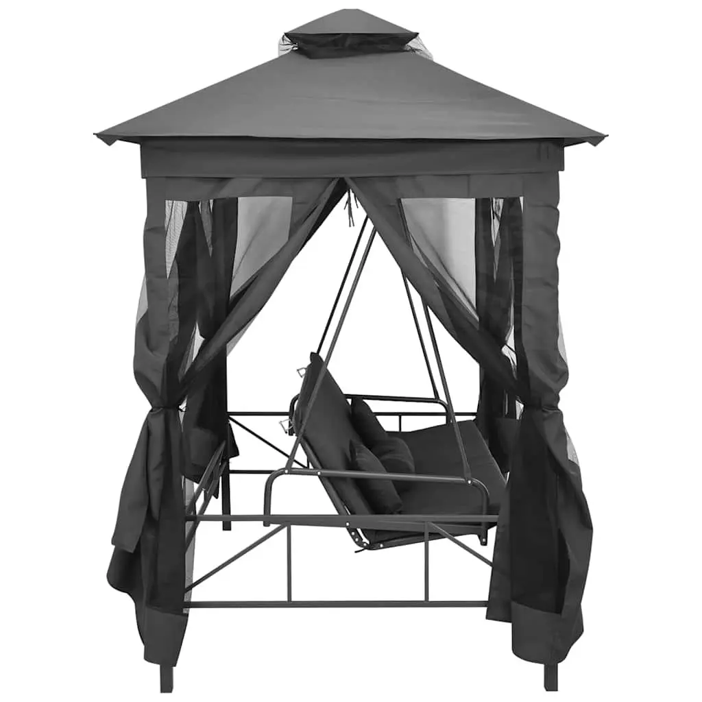 Convertible Swing Bench Canopy Outdoor Bed Anthracite Steel 220 x 160 x 240 cm