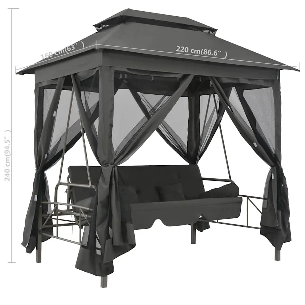 Convertible Swing Bench Canopy Outdoor Bed Anthracite Steel 220 x 160 x 240 cm