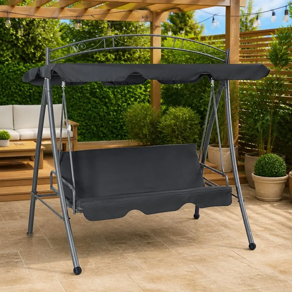 Outdoor Swing Bench Canopy Convertible 198x120x205cm Anthracite Steel