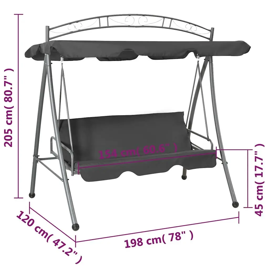 Outdoor Swing Bench Canopy Convertible 198x120x205cm Anthracite Steel