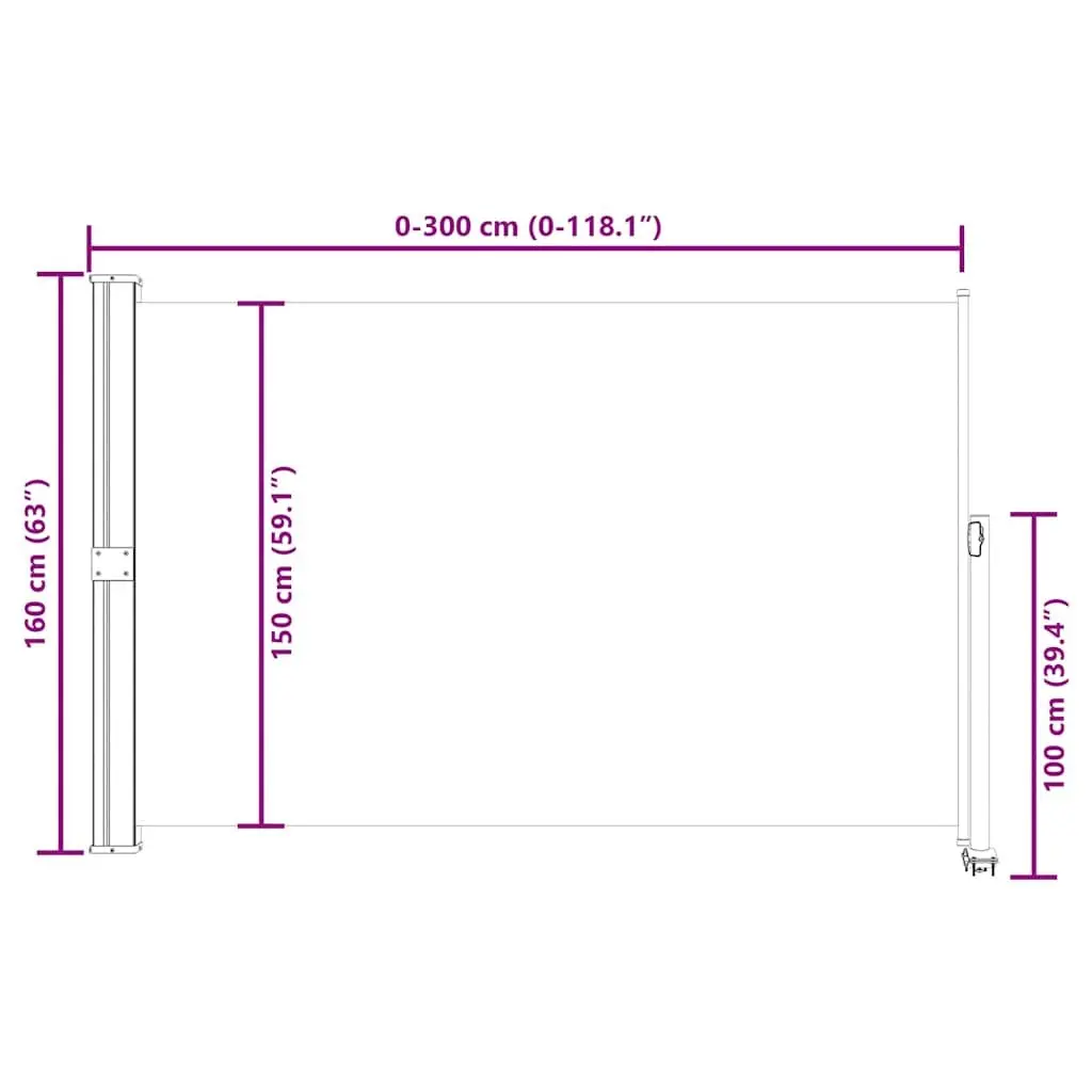 Retractable Side Awning Cream Outdoor Privacy Screen 160x300cm Patio Sunshade