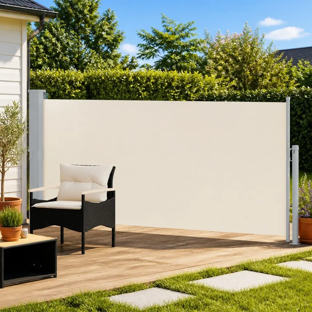Retractable Side Awning Privacy Screen 140 x 300 cm Cream Outdoor Garden Patio Balcony