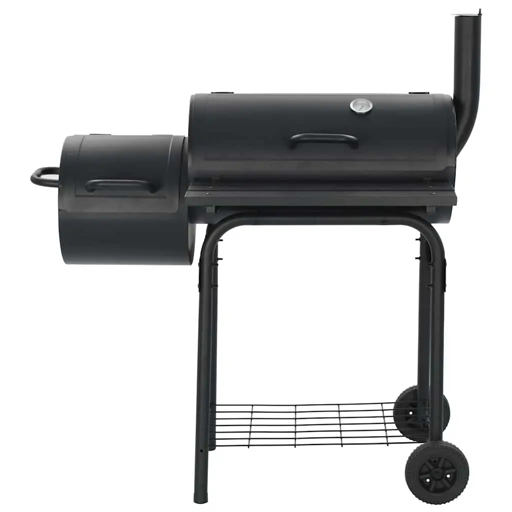 Charcoal BBQ Offset Smoker Black Cooking Chamber Firebox Outdoor Grill