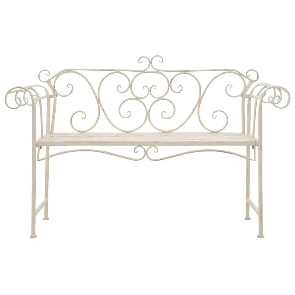 Garden Bench 132cm Outdoor Seating Metal Scroll Pattern Antique White Frame