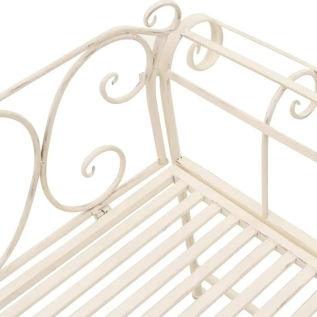 Garden Bench 132cm Outdoor Seating Metal Scroll Pattern Antique White Frame