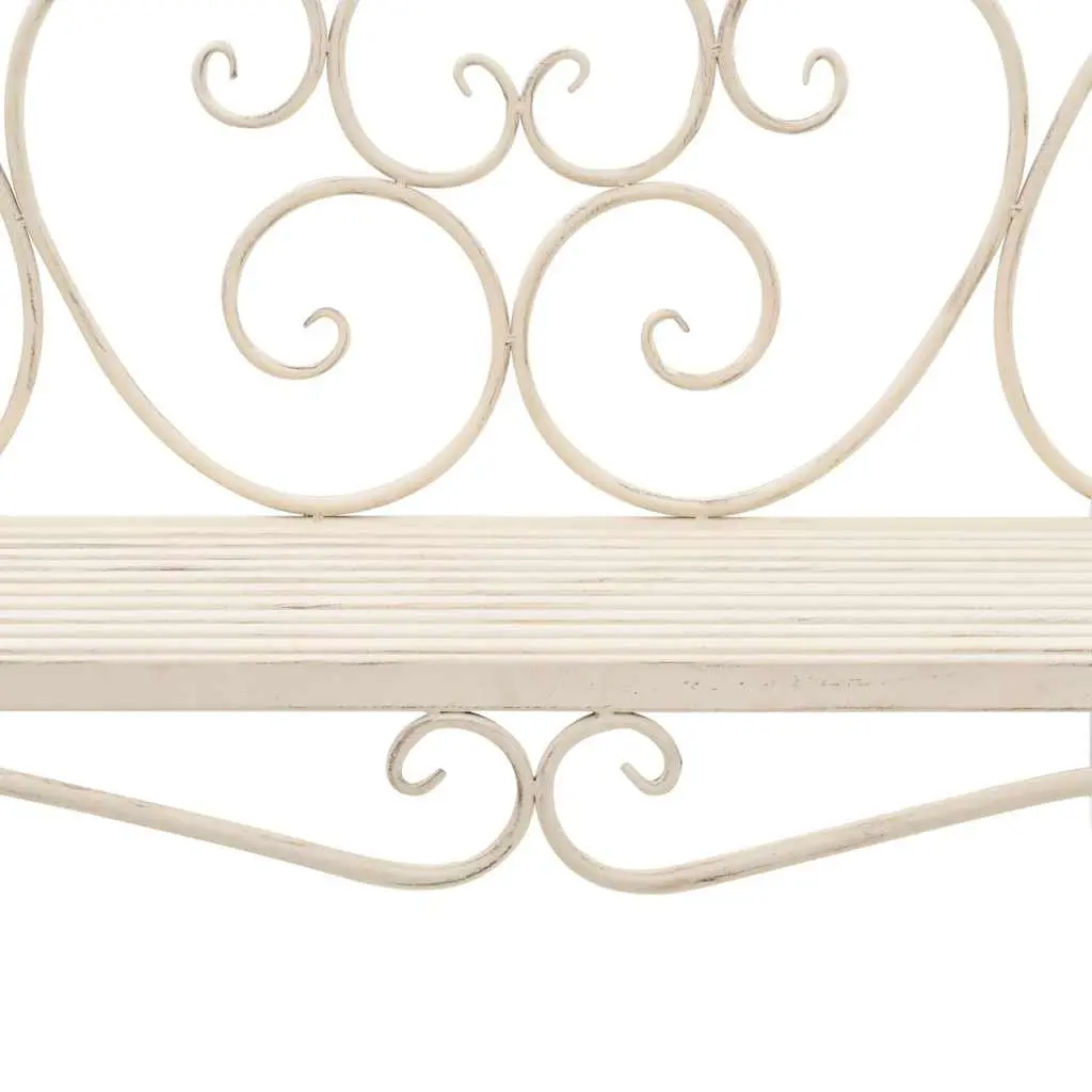 Garden Bench 132cm Outdoor Seating Metal Scroll Pattern Antique White Frame
