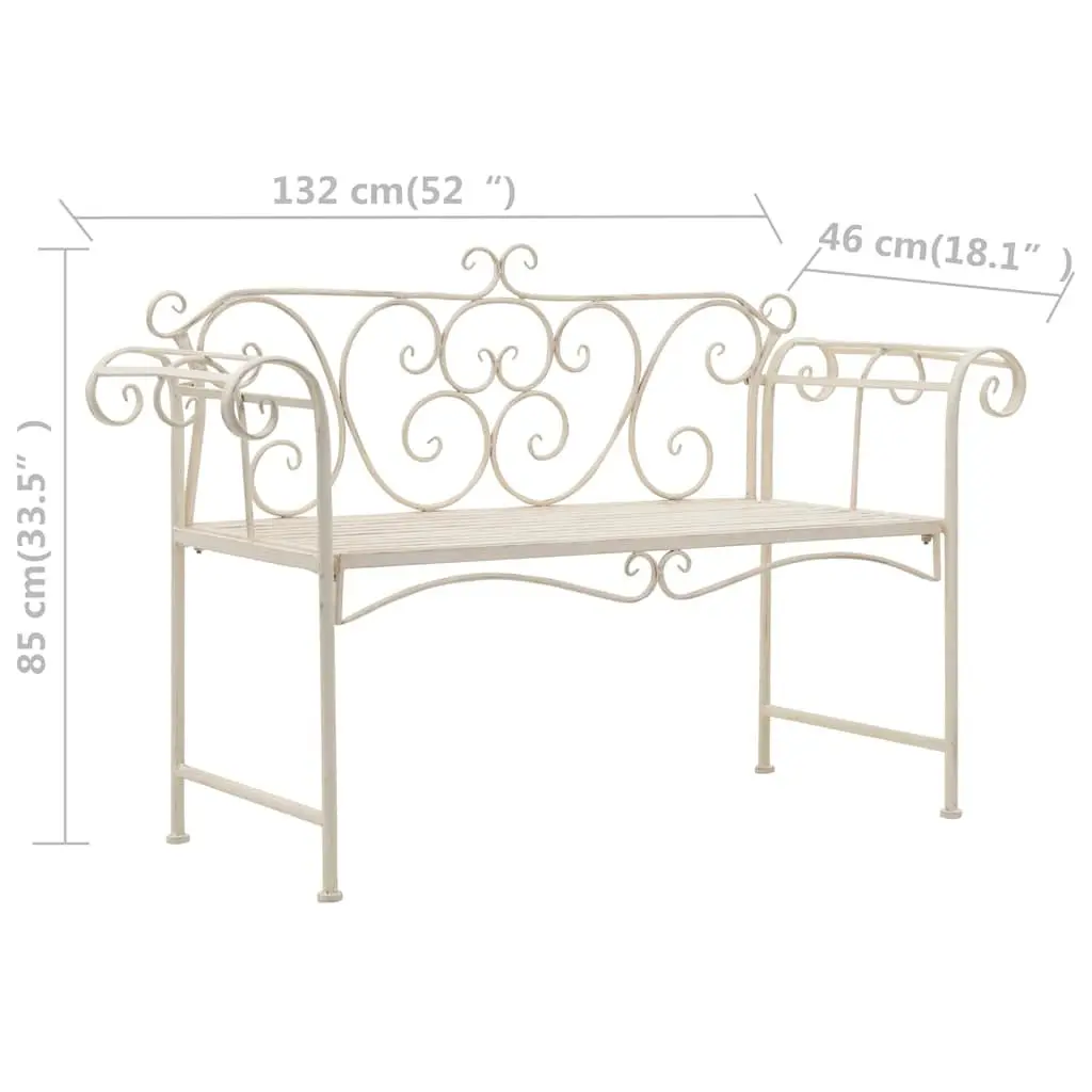 Garden Bench 132cm Outdoor Seating Metal Scroll Pattern Antique White Frame